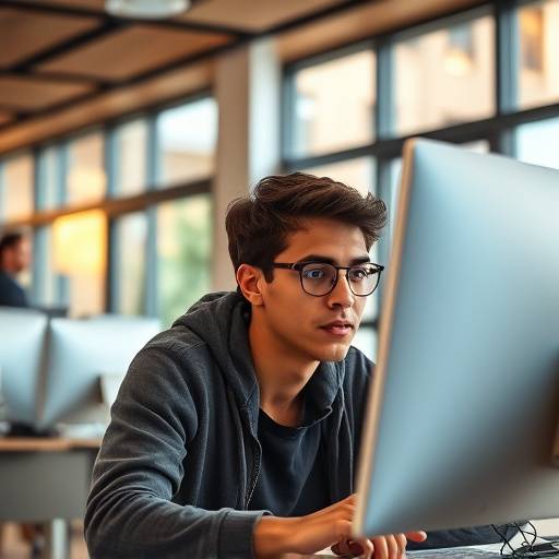 Imagen del Curso de Marketing Digital Avanzado. Un estudiante frente a la pantalla de su ordenador.