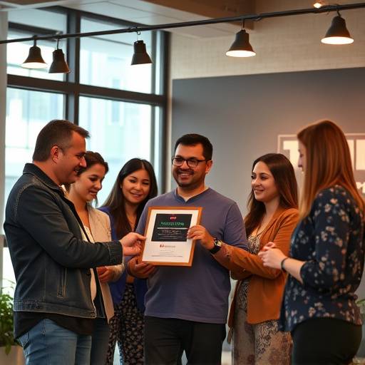 Representantes de TeleEstudioGlobal recibiendo un premio. Celebraci贸n del compromiso con la accesibilidad y la inclusi贸n en la educaci贸n online.