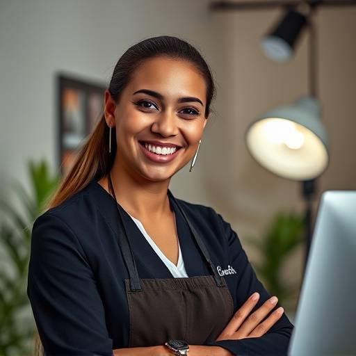 Una agente de atención al cliente sonriendo y lista para ayudar a los estudiantes de TeleEstudioGlobal.